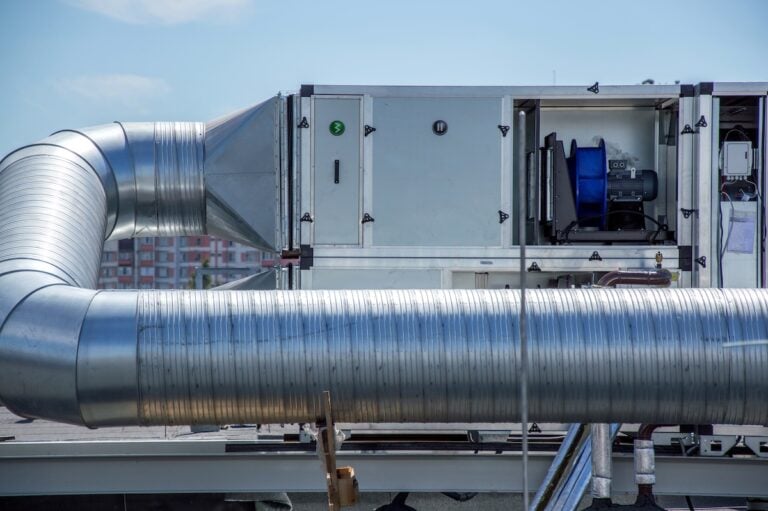 Gray Air Handling Unit for the central ventilation system on the roof of the mall